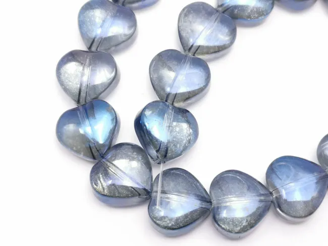 Margele sticla inima electroplacate 10mm iris gri albastru inchis (sirag)