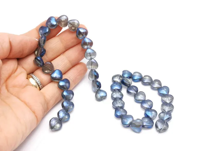 Margele sticla inima electroplacate 10mm iris gri albastru inchis (sirag)