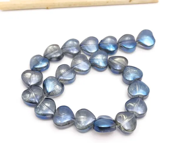 Margele sticla inima electroplacate 10mm iris gri albastru inchis (sirag)