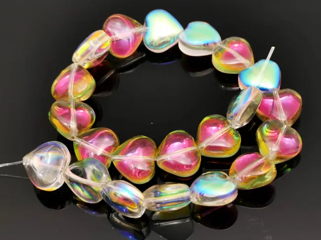 Margele sticla inima electroplacate 10mm roz lime metalic (sirag)