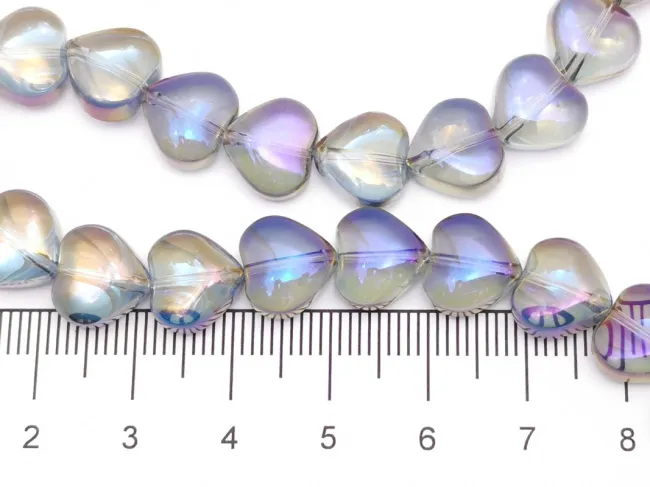 Margele sticla inima electroplacate 10mm iris gri albastru (sirag)