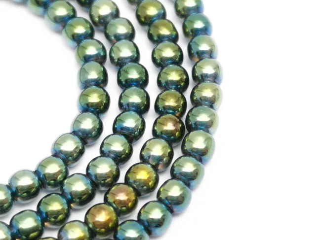 Margele sticla electroplacate 2.5mm iris verde auriu (sirag)