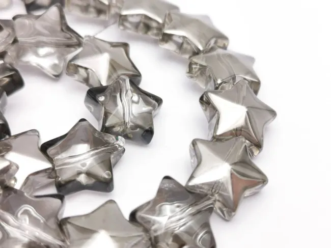 Margele sticla electroplacat stea 13x12mm gri metalic (sirag)