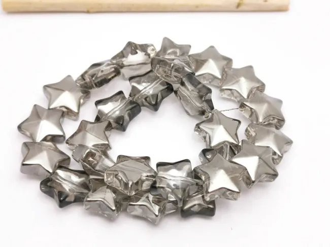 Margele sticla electroplacat stea 13x12mm gri metalic (sirag)