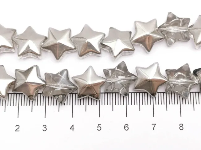 Margele sticla electroplacat stea 13x12mm gri metalic (sirag)