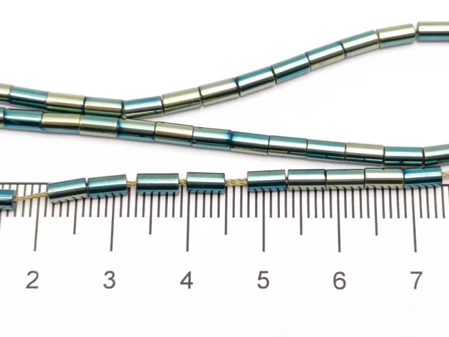 Margele de sticla tubulare 5x2.5mm iris verde (sirag)