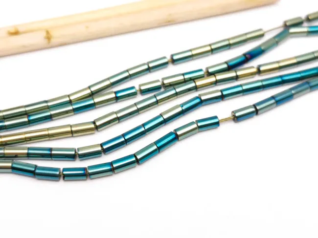 Margele de sticla tubulare 5x2.5mm iris verde (sirag)