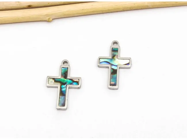 Pandantiv scoica Paua cruce 17x11mm