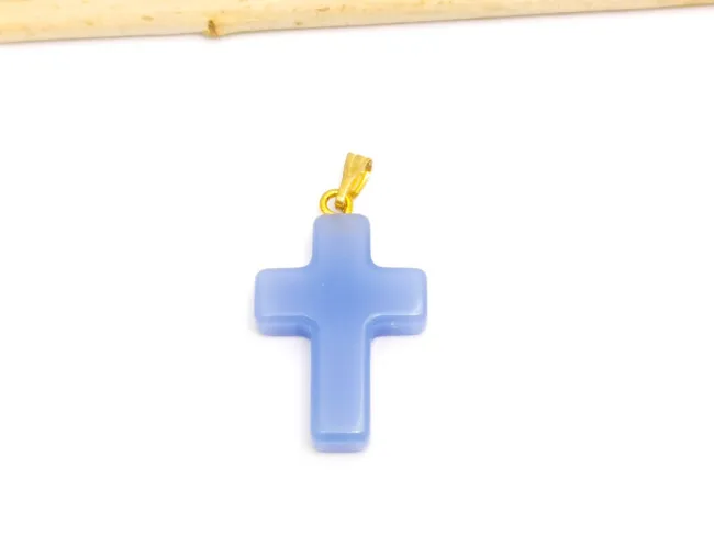 Pandantiv sticla cruce 28.5x18mm albastru
