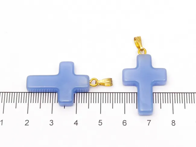 Pandantiv sticla cruce 28.5x18mm albastru