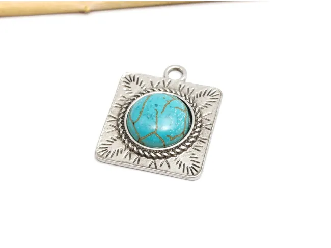 Pandantiv turcoaz patrat 28x24mm