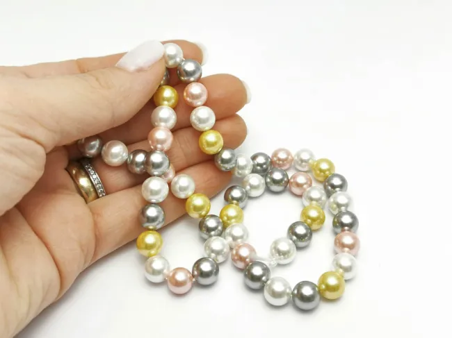 Sirag Perle tip mallorca 8mm mix gri roz auriu