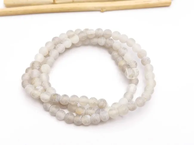 Sirag agate frosted 4mm alb grizonat