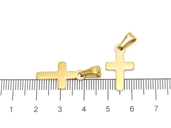 Charm otel inoxidabil 304 auriu cruce 18x12x1.5mm