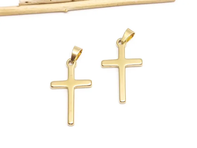 Charm otel inoxidabil 304 auriu placat IP cruce 33x19x2mm