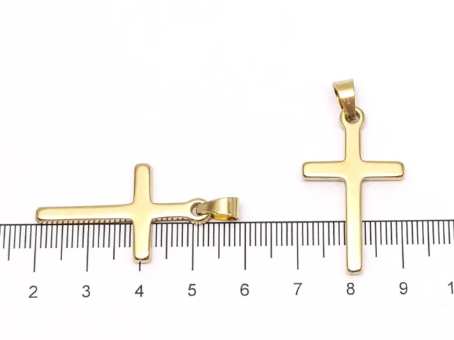 Charm otel inoxidabil 304 auriu placat IP cruce 33x19x2mm