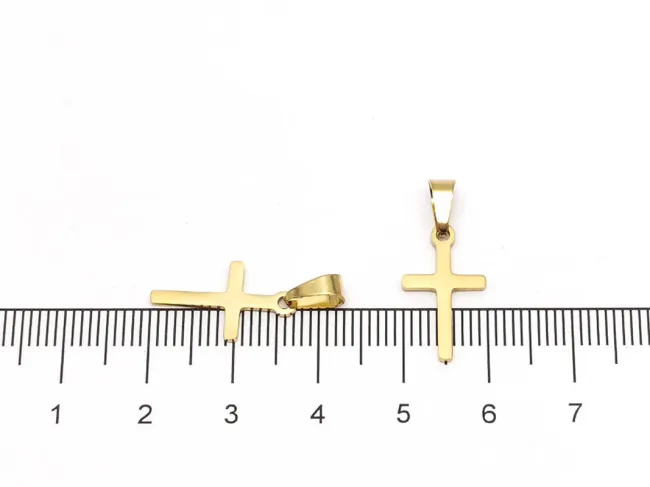 Charm otel inoxidabil 304 auriu cruce 17x10x1.3mm