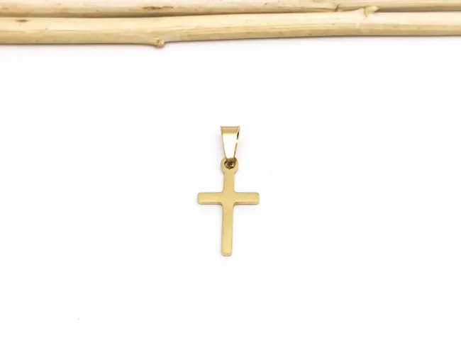 Charm otel inoxidabil 304 auriu cruce 17x10x1.3mm