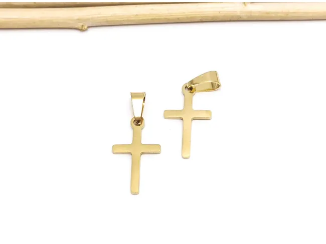 Charm otel inoxidabil 304 auriu cruce 17x10x1.3mm