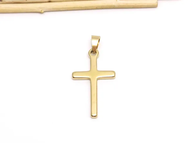 Charm otel inoxidabil 304 auriu placat IP cruce 33x19x2mm
