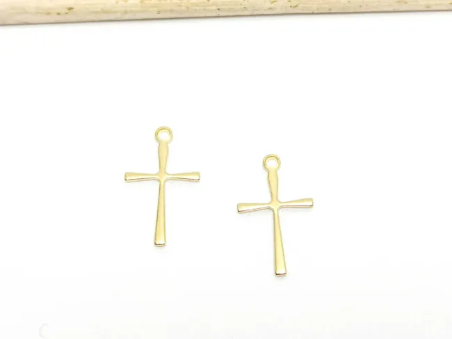 Charm otel inoxidabil 304 auriu cruce 16x10x0.7mm