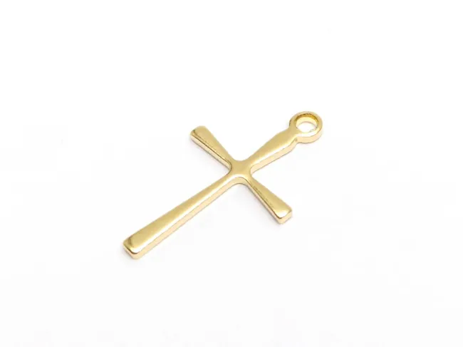 Charm otel inoxidabil 304 auriu cruce 16x10x0.7mm