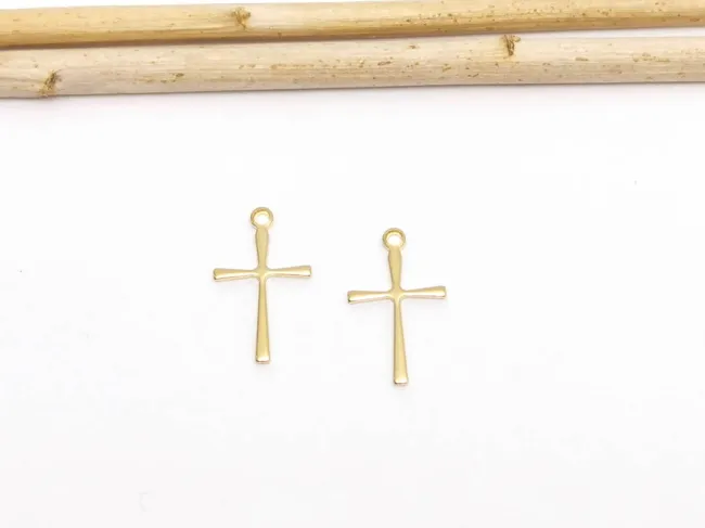Charm otel inoxidabil 304 auriu cruce 16x10x0.7mm