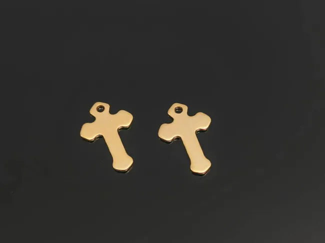 Charm otel inoxidabil 304 auriu cruce 15x10x0.5mm