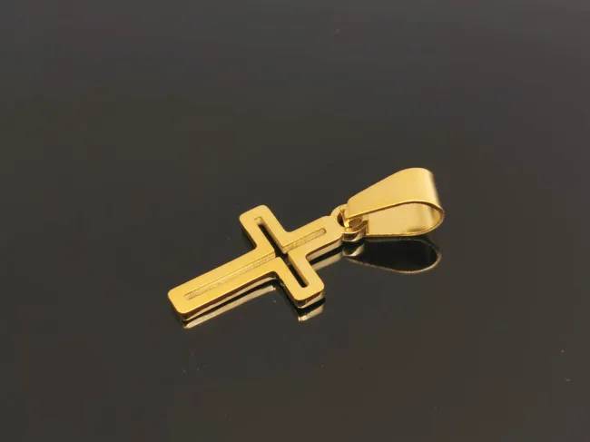 Charm otel inoxidabil 304 auriu placat IP cruce 18x10x1mm