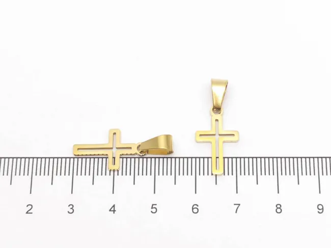 Charm otel inoxidabil 304 auriu placat IP cruce 18x10x1mm