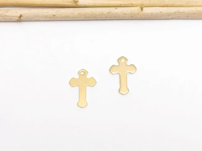 Charm otel inoxidabil 304 auriu cruce 15x10x0.5mm