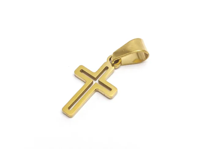 Charm otel inoxidabil 304 auriu placat IP cruce 18x10x1mm