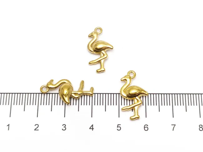 Charm otel inoxidabil 304 auriu placat IP flamingo 18.5x10x4mm