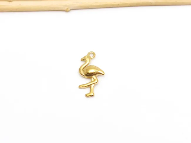Charm otel inoxidabil 304 auriu placat IP flamingo 18.5x10x4mm