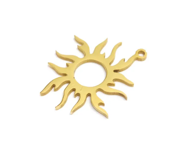 Charm otel inoxidabil 201 auriu placat IP soare 28x24x1.5mm