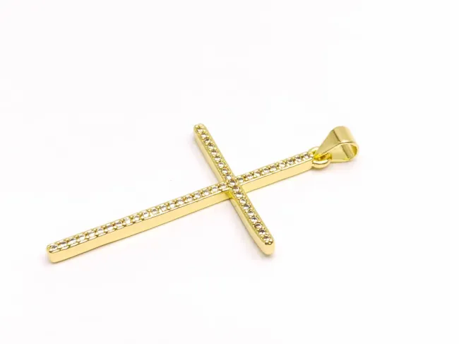 Charm cruce din cubic zirconia auriu 41x24mm