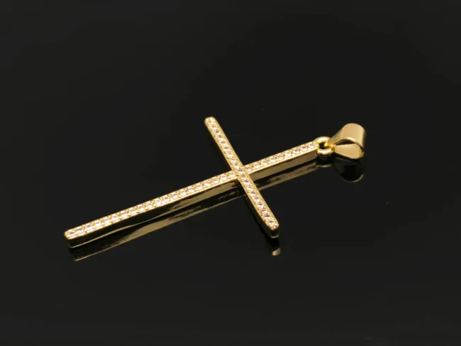 Charm cruce din cubic zirconia auriu 41x24mm