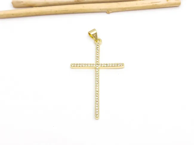 Charm cruce din cubic zirconia auriu 41x24mm