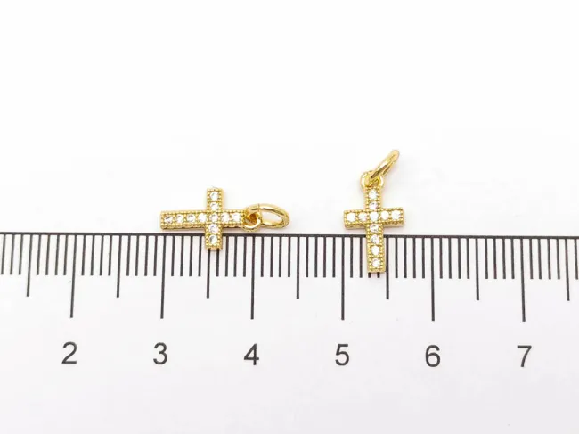 Charm cruce din cubic zirconia auriu 11x6.5mm