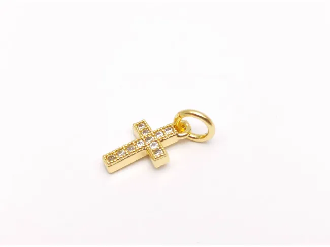 Charm cruce din cubic zirconia auriu 11x6.5mm