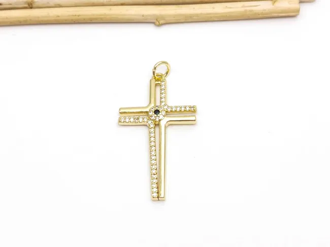 Charm cruce din cubic zirconia auriu 33x19mm