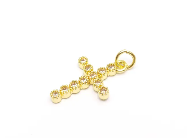 Charm cruce din cubic zirconia auriu 20x13mm