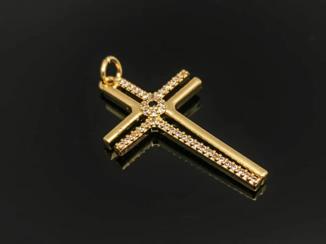 Charm cruce din cubic zirconia auriu 33x19mm