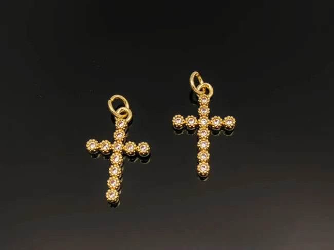 Charm cruce din cubic zirconia auriu 20x13mm