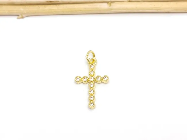 Charm cruce din cubic zirconia auriu 20x13mm