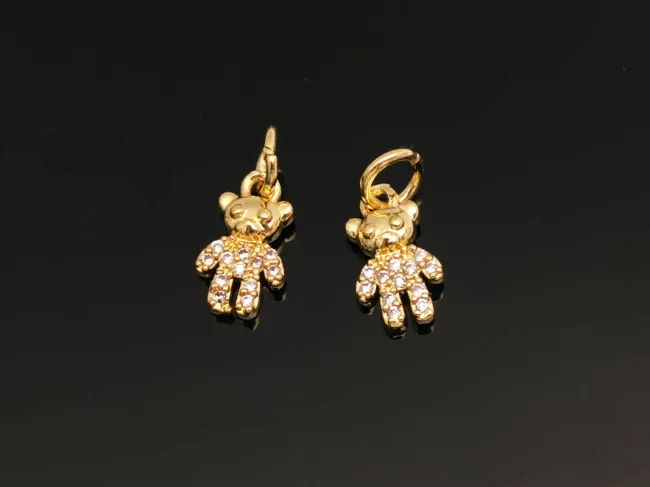 Charm ursulet din cubic zirconia auriu 10.5x6mm