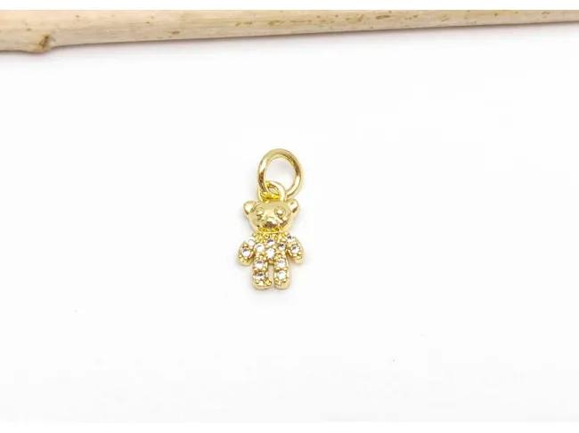 Charm ursulet din cubic zirconia auriu 10.5x6mm