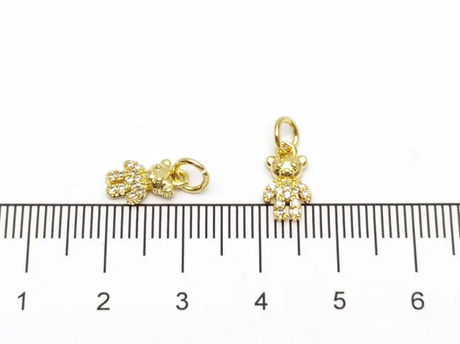 Charm ursulet din cubic zirconia auriu 10.5x6mm