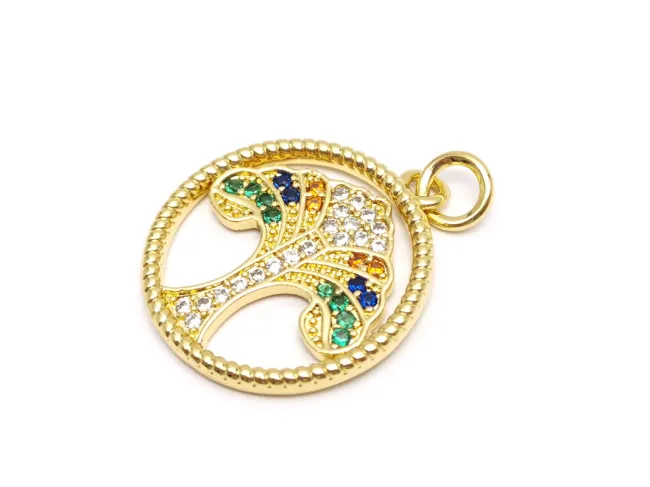Charm copacul vietii din cubic zirconia 20.5x18mm auriu