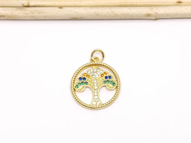 Charm copacul vietii din cubic zirconia 20.5x18mm auriu